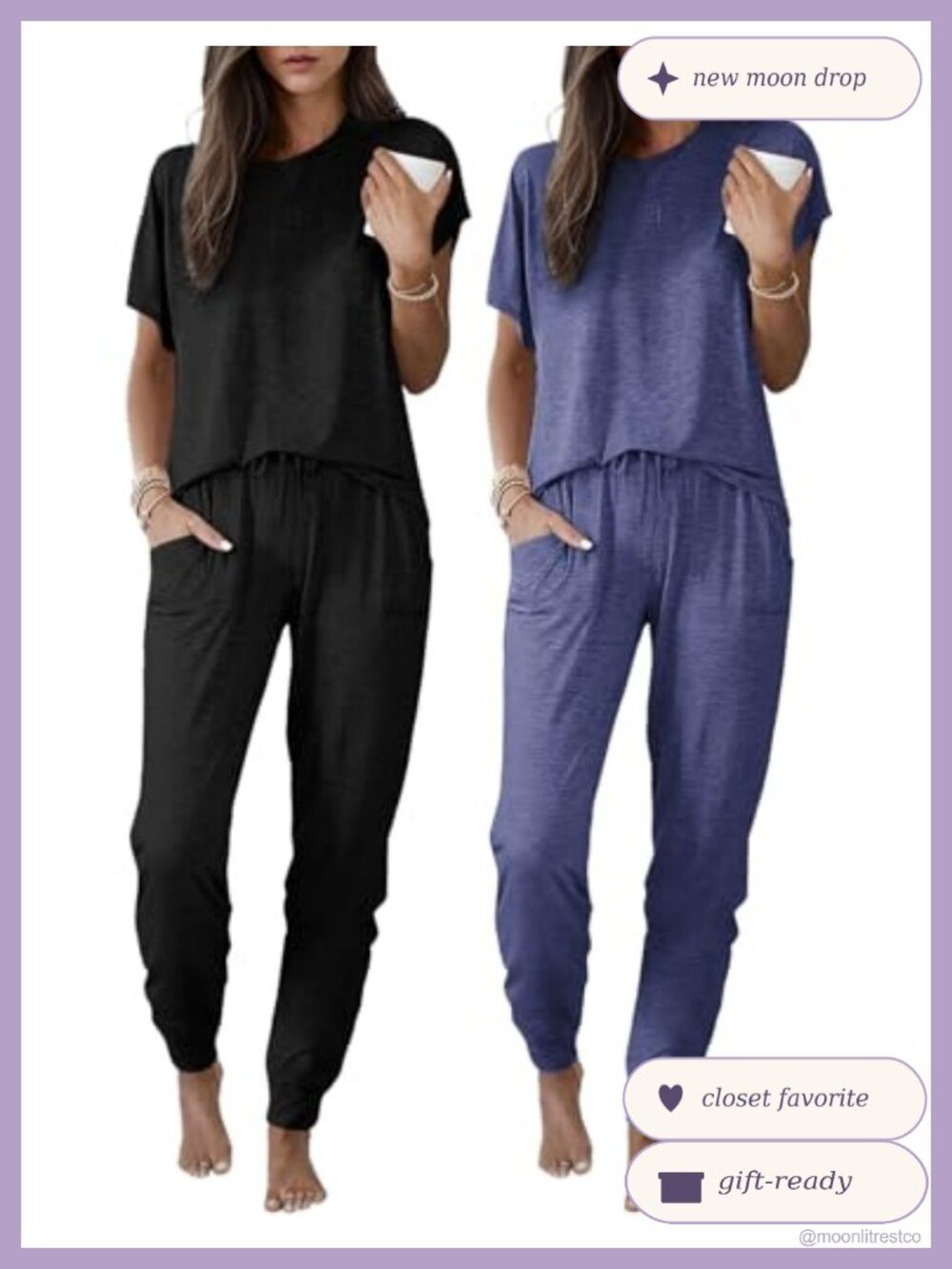 2 Pack Womens Pajama Set Short Sleeve Jogger Pants Lounge PJs